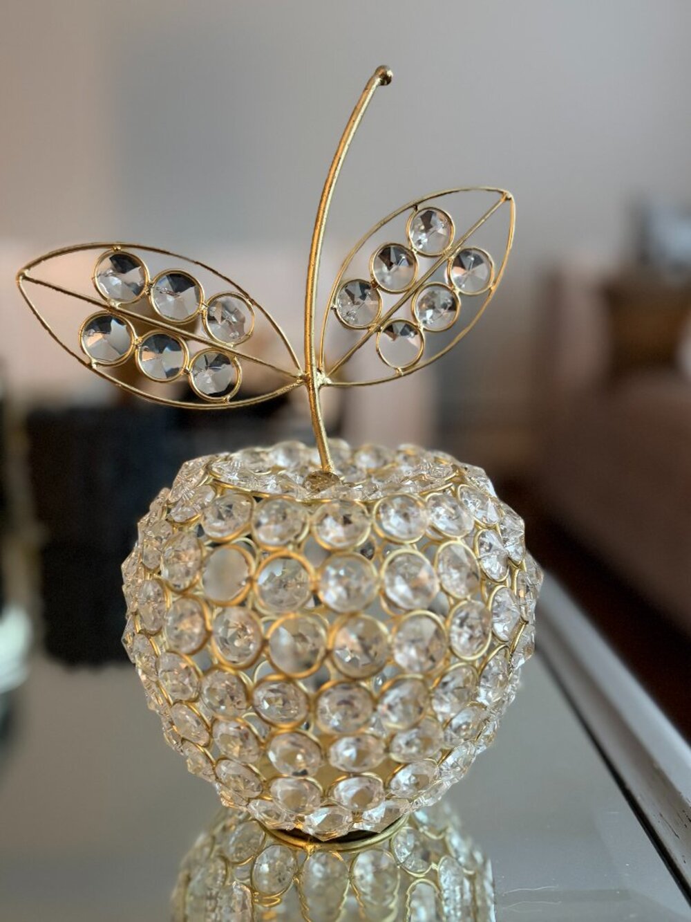 Gold Crystal Beaded Apple Decorative Object | Glam Tabletop Decor